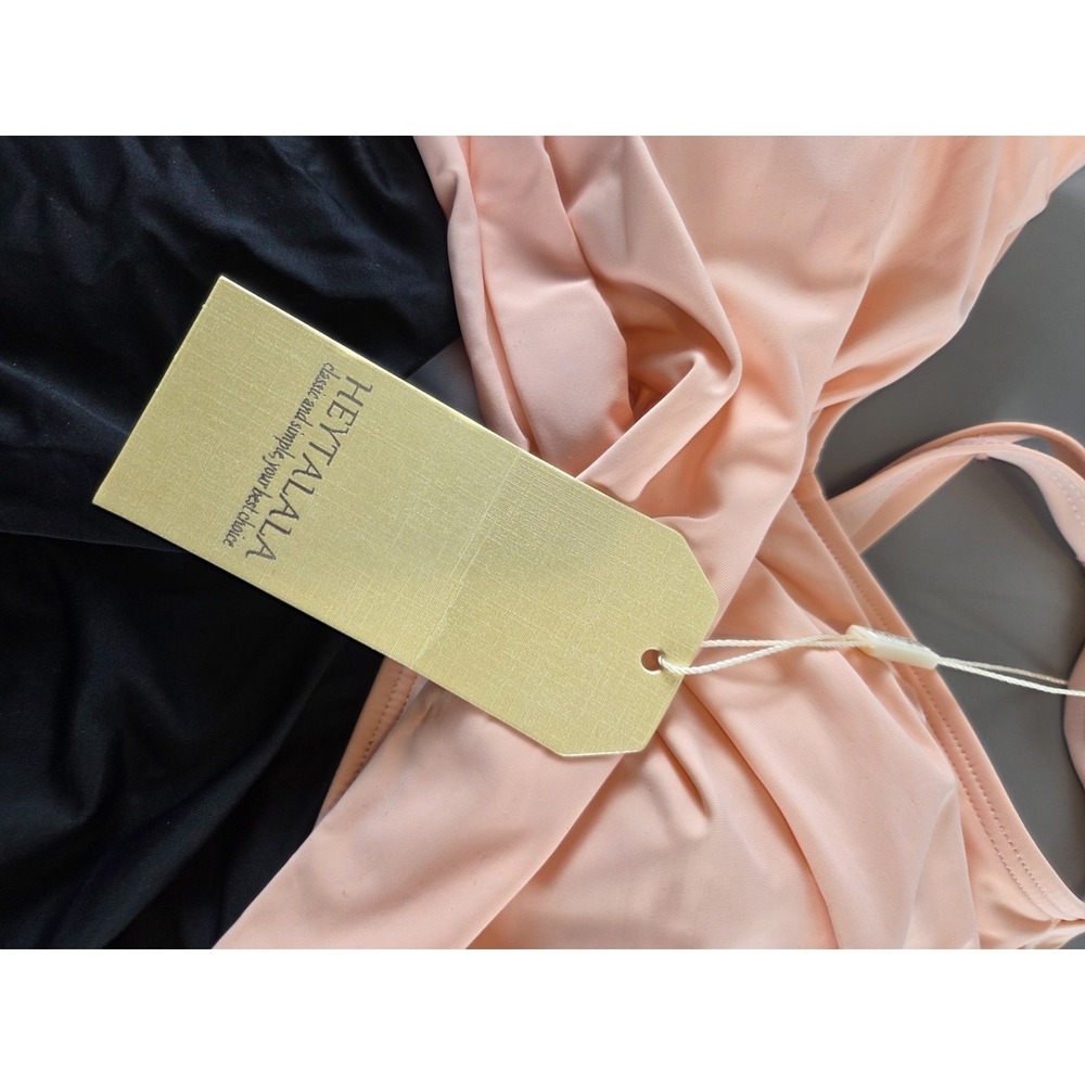 One Piece Swimsuit Sz Medium V Neck Criss Cross Keyhole Opening Peach Black - Picture 5 of 6